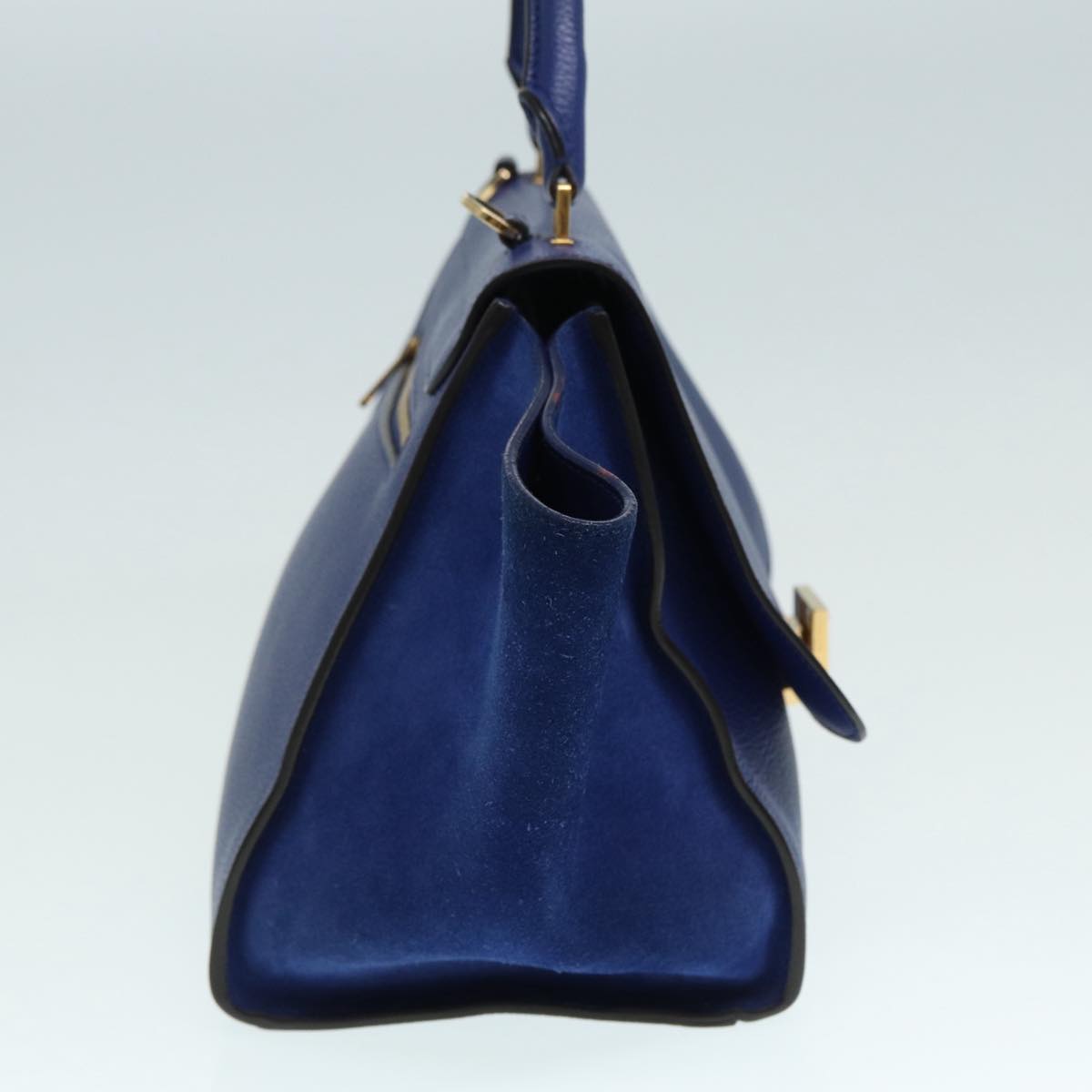 CELINE Trapeze Hand Bag Leather 2way Blue Gold Auth 89567