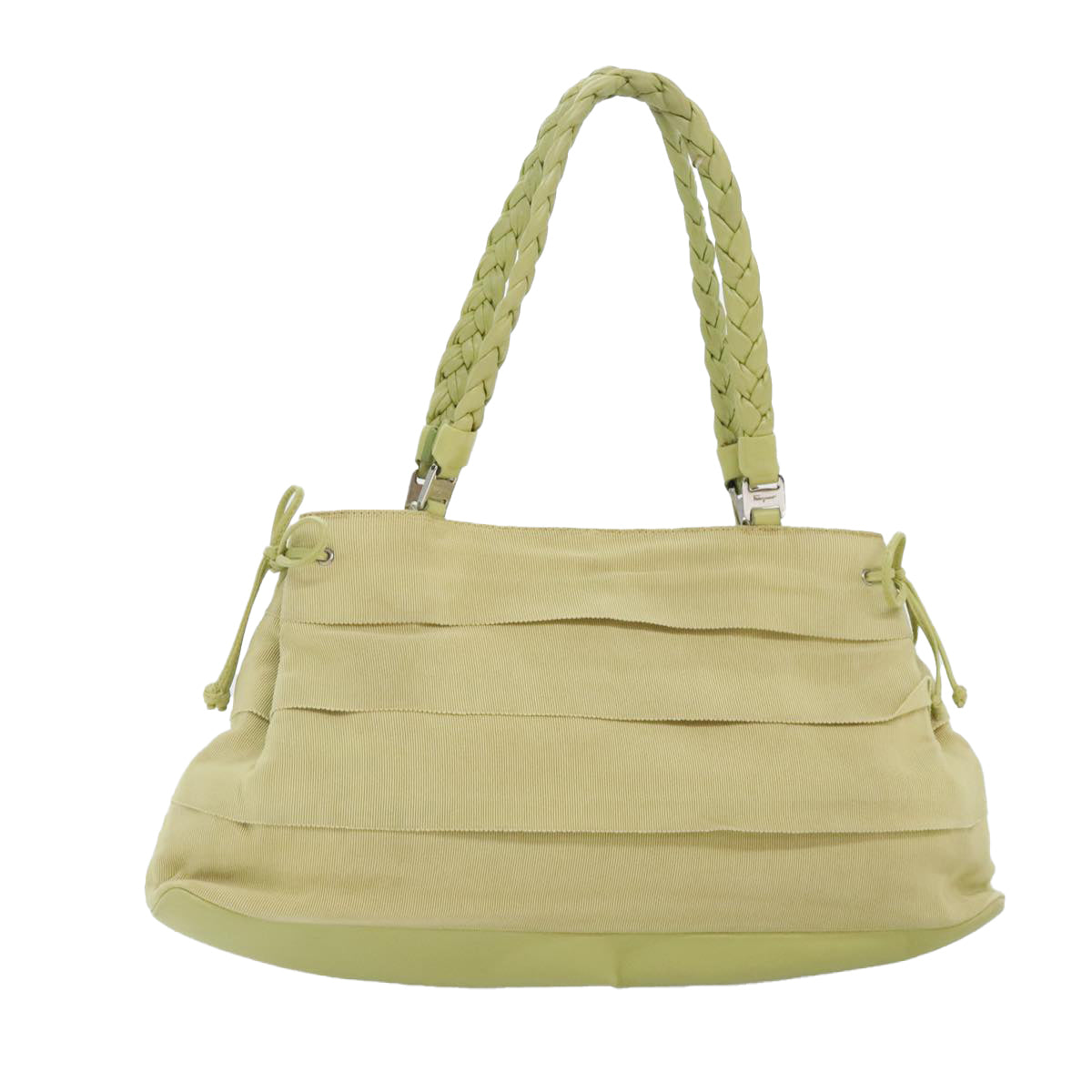 Salvatore Ferragamo Hand Bag Canvas Leather Light Green Silver Auth 89597