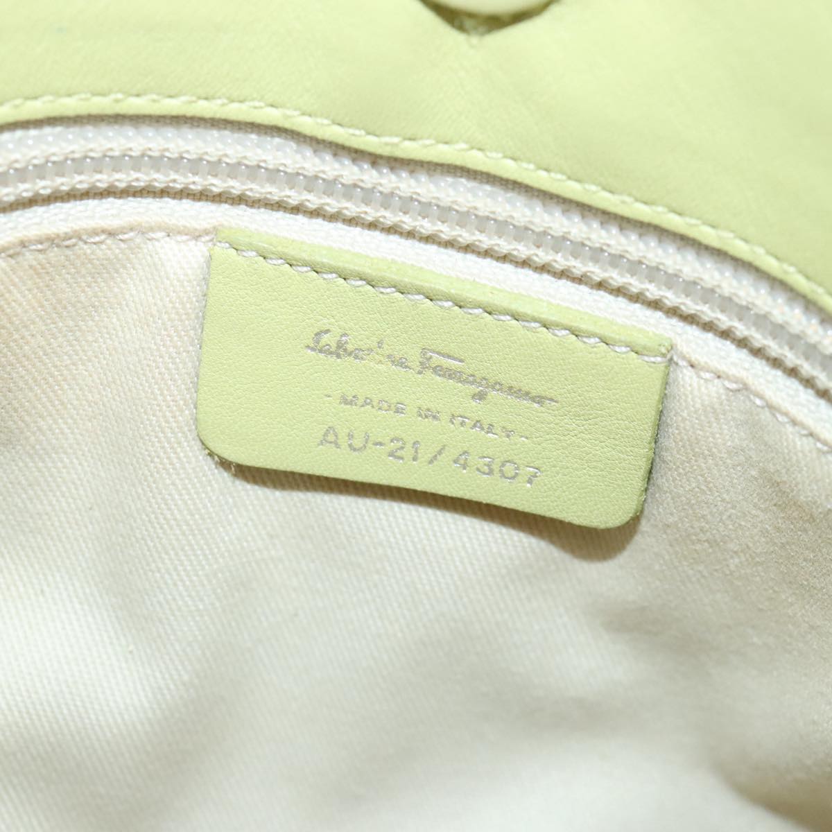 Salvatore Ferragamo Hand Bag Canvas Leather Light Green Silver Auth 89597