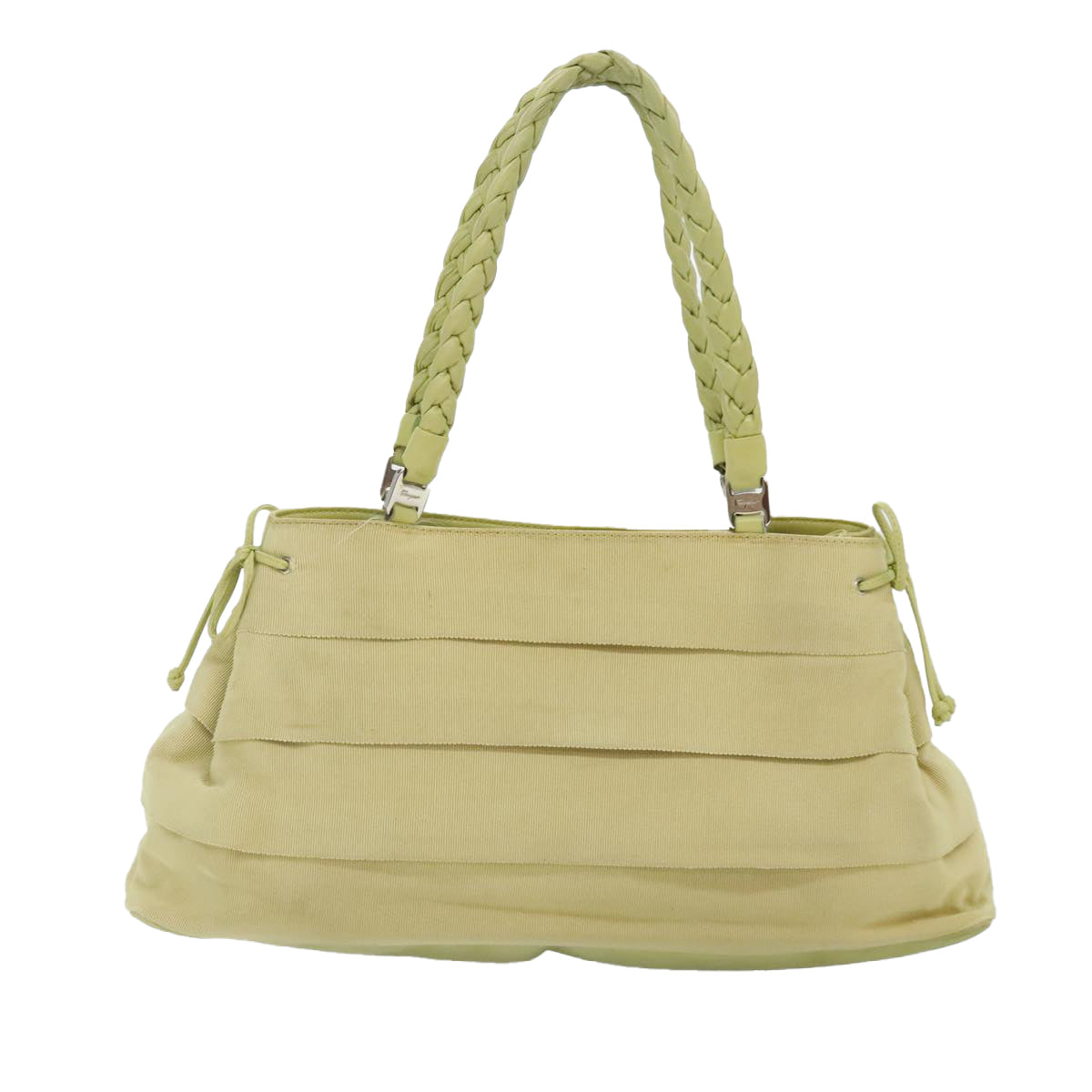 Salvatore Ferragamo Hand Bag Canvas Leather Light Green Silver Auth 89597