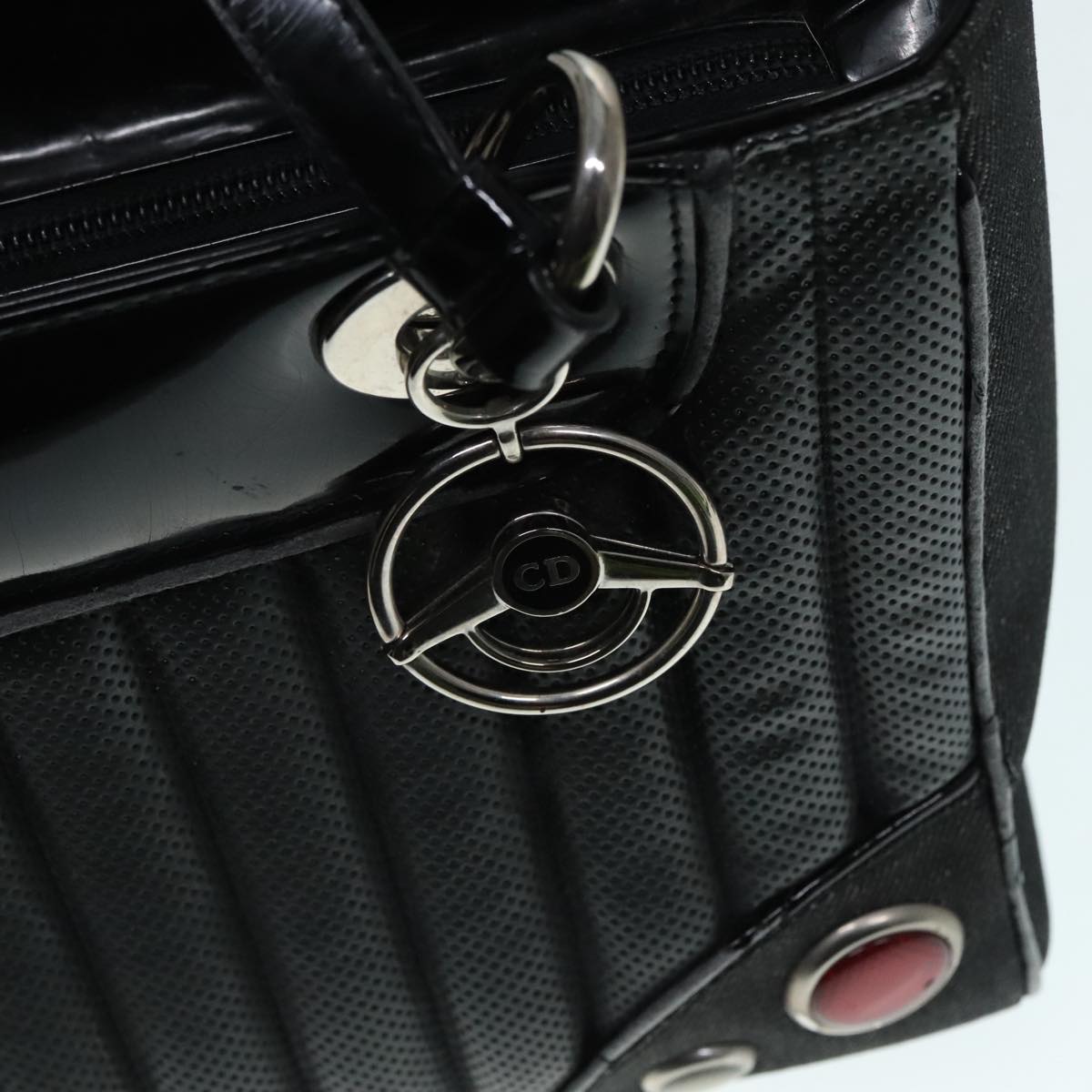 Christian Dior Hand Bag Leather Canvas 2way Black Silver Auth 89612