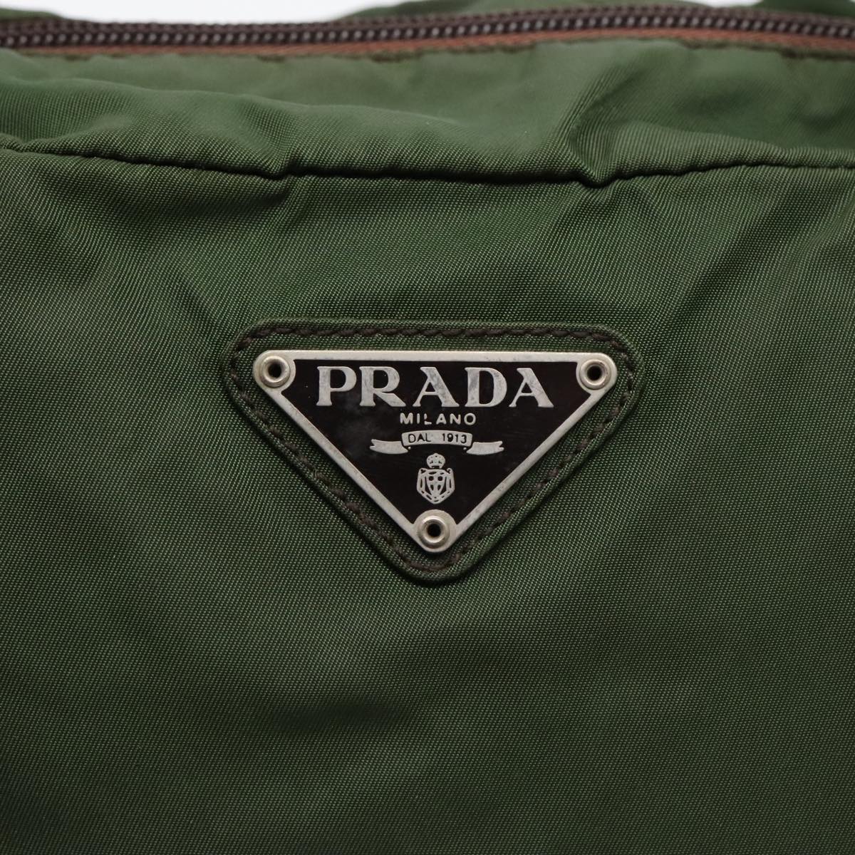 PRADA Hand Bag Nylon Khaki Silver Auth 89619