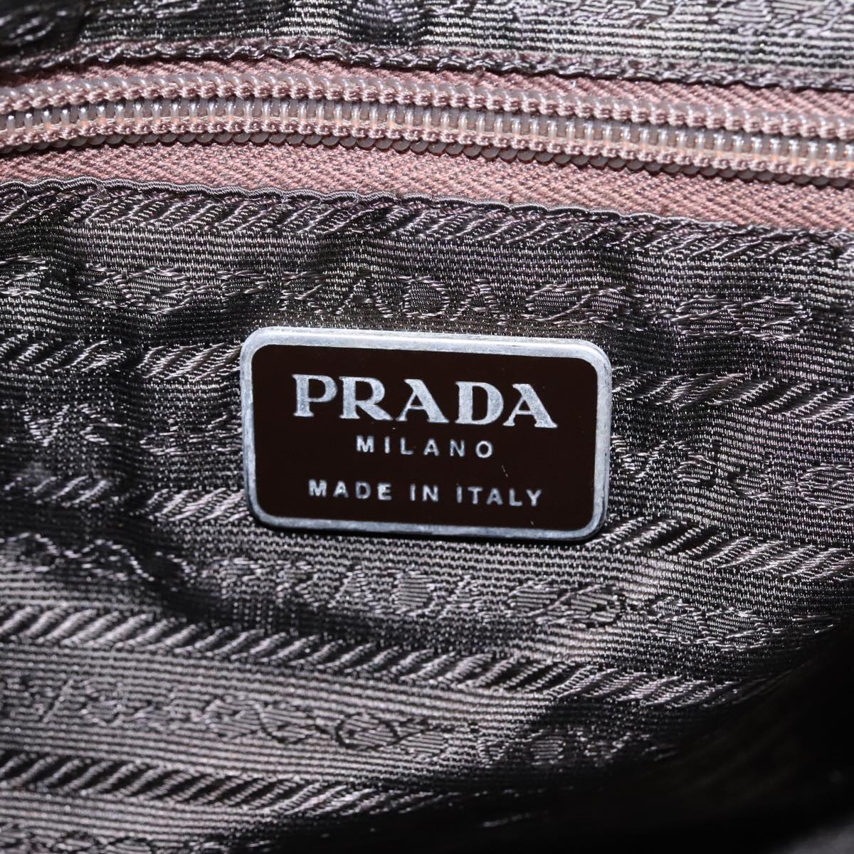 PRADA Hand Bag Nylon Khaki Silver Auth 89619