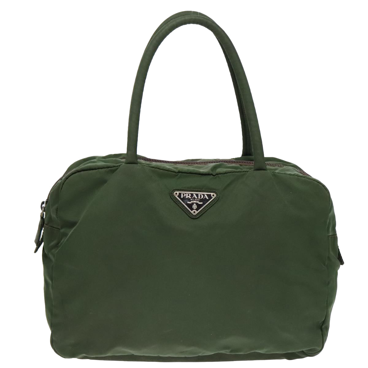 PRADA Hand Bag Nylon Khaki Silver Auth 89619