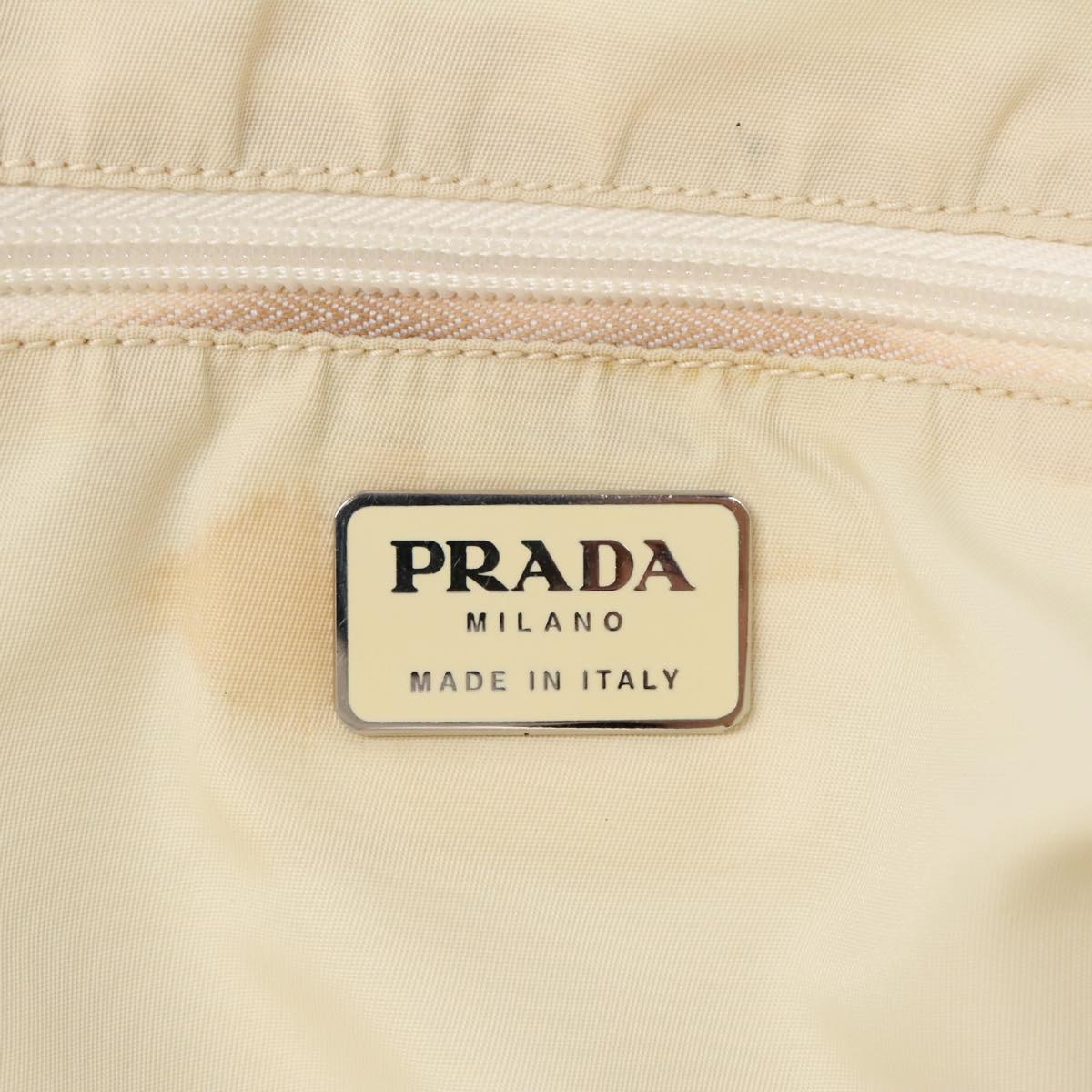 PRADA Hand Bag Nylon White Silver Auth 89620