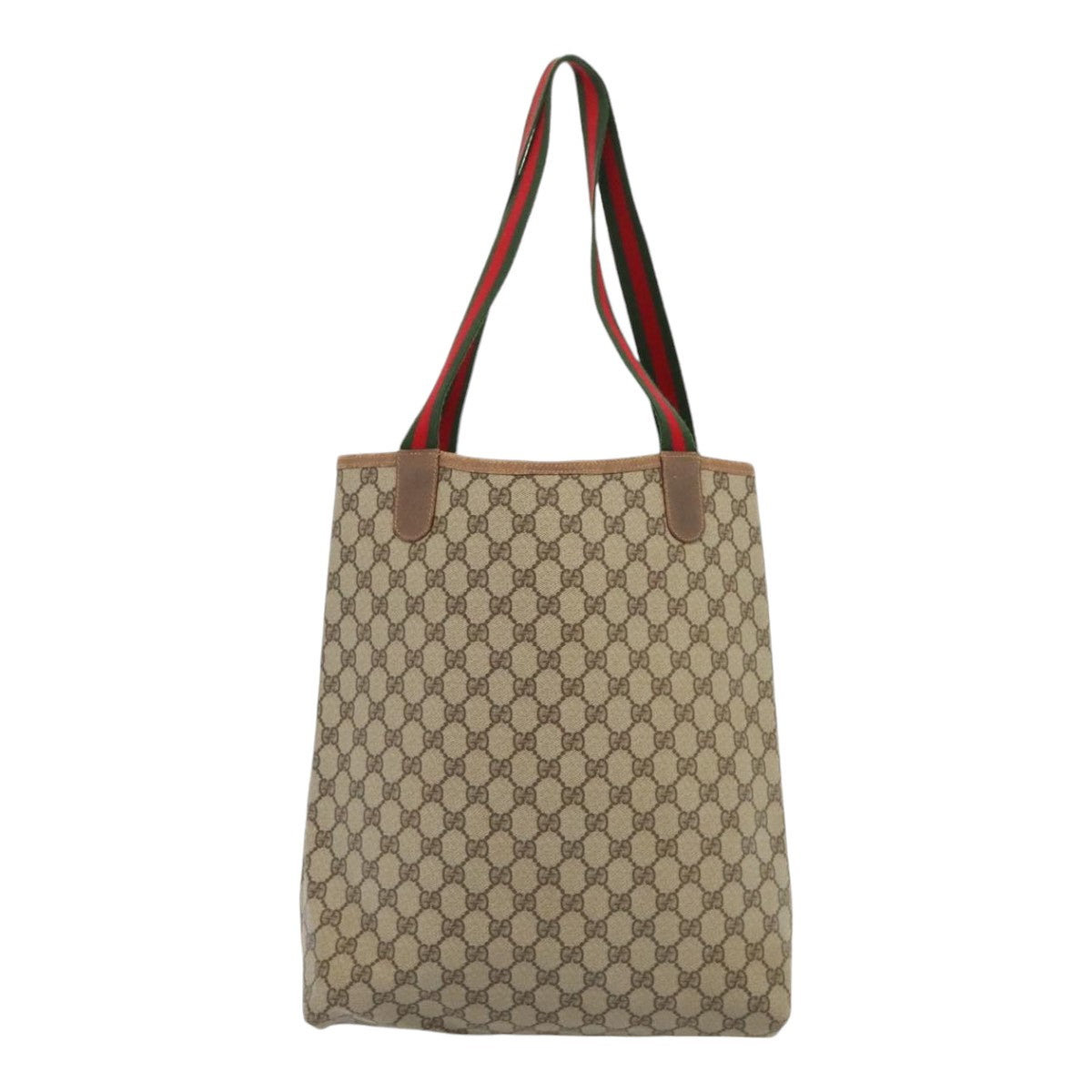 GUCCI GG Supreme Web Sherry Line Tote Bag PVC Leather Beige Auth 89625