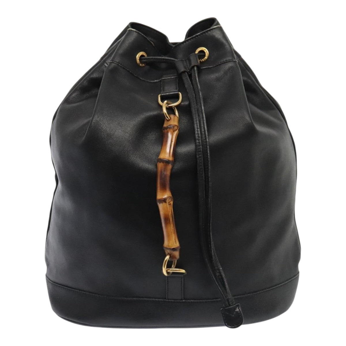 GUCCI Bamboo Backpack Leather Black Gold 003 2855 0043 0 Auth 89711