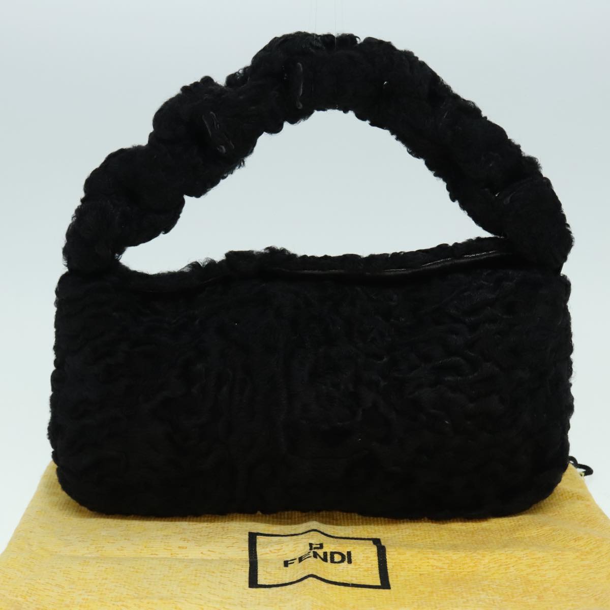 FENDI Hand Bag Wool Black Gold Auth 89722