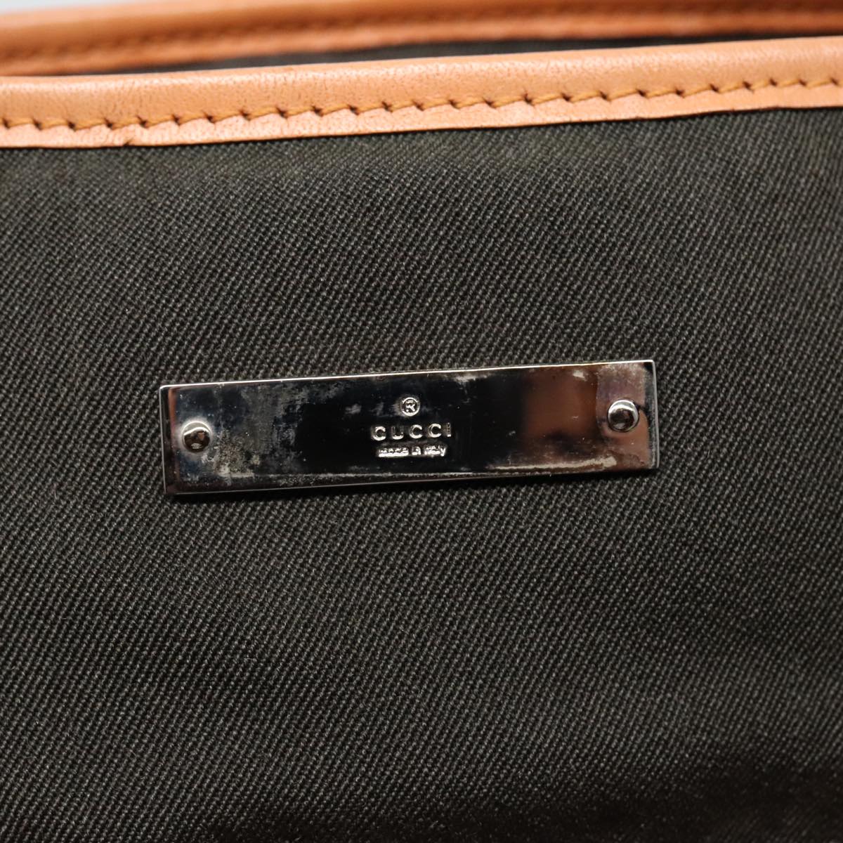 GUCCI Tote Bag Canvas Khaki Silver Auth 89723