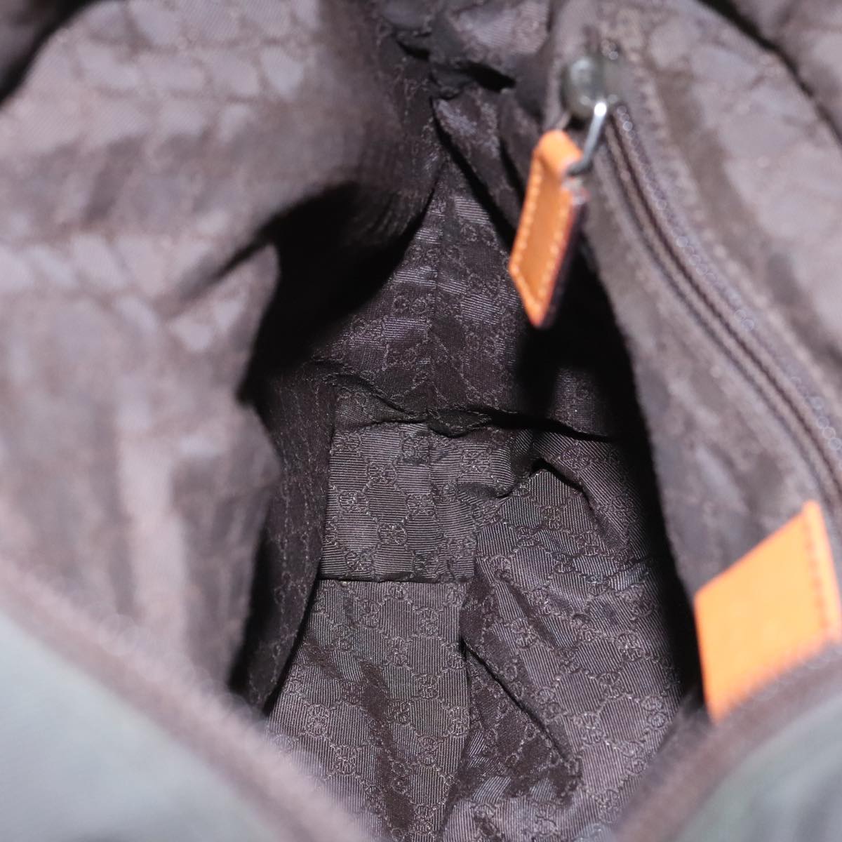 GUCCI Tote Bag Canvas Khaki Silver Auth 89723