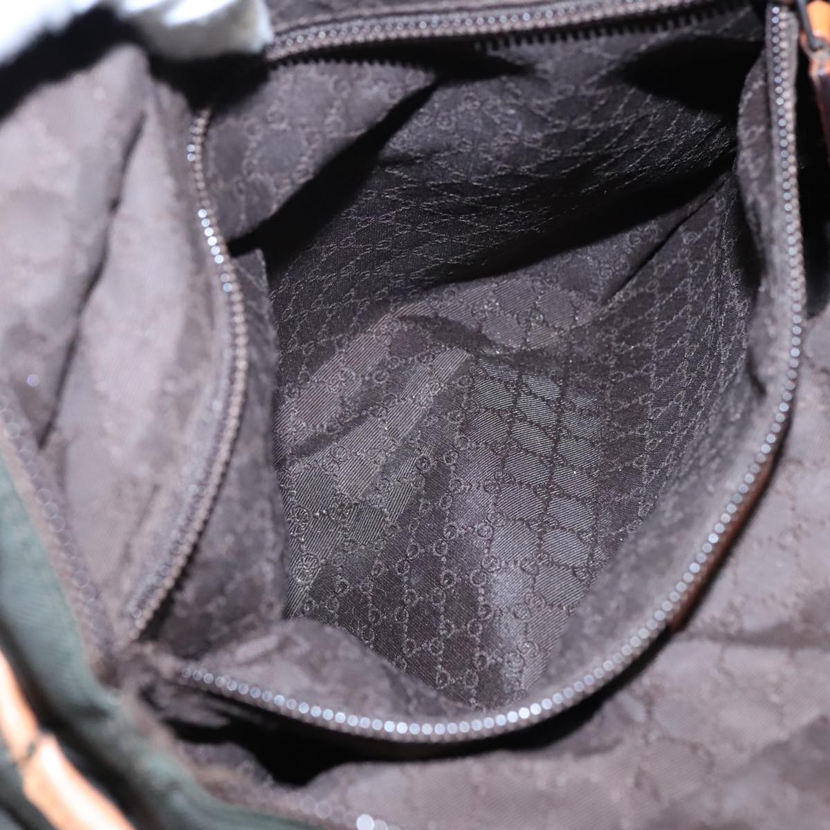 GUCCI Tote Bag Canvas Khaki Silver Auth 89723