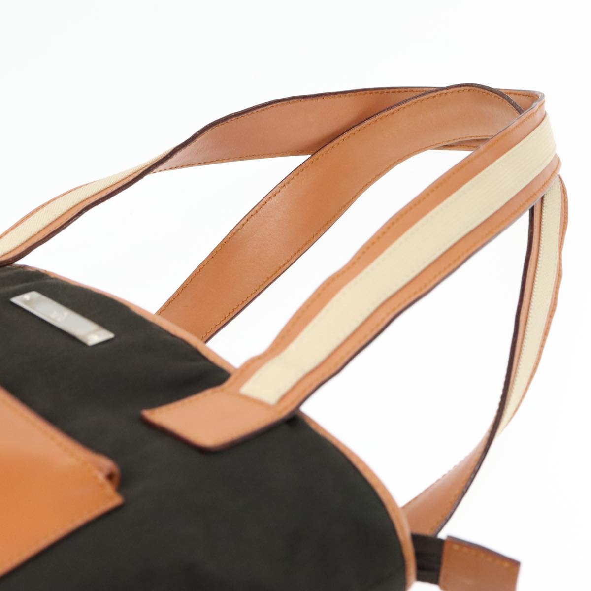 GUCCI Tote Bag Canvas Khaki Silver Auth 89723