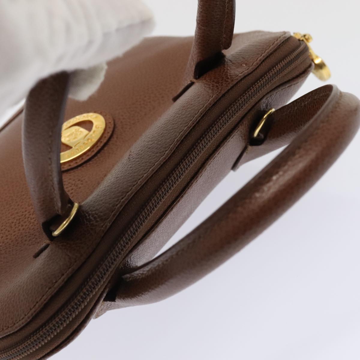 Burberrys Hand Bag Leather 2way Gold Brown Auth 89726