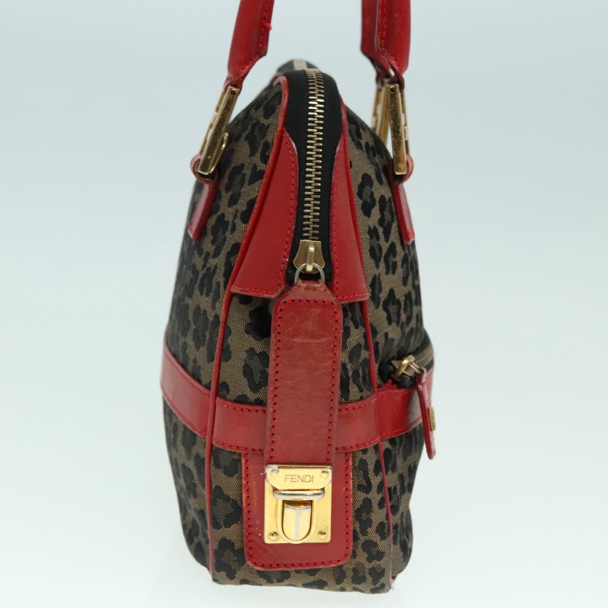 FENDI Hand Bag Canvas 2way Beige Red gold Auth 89729