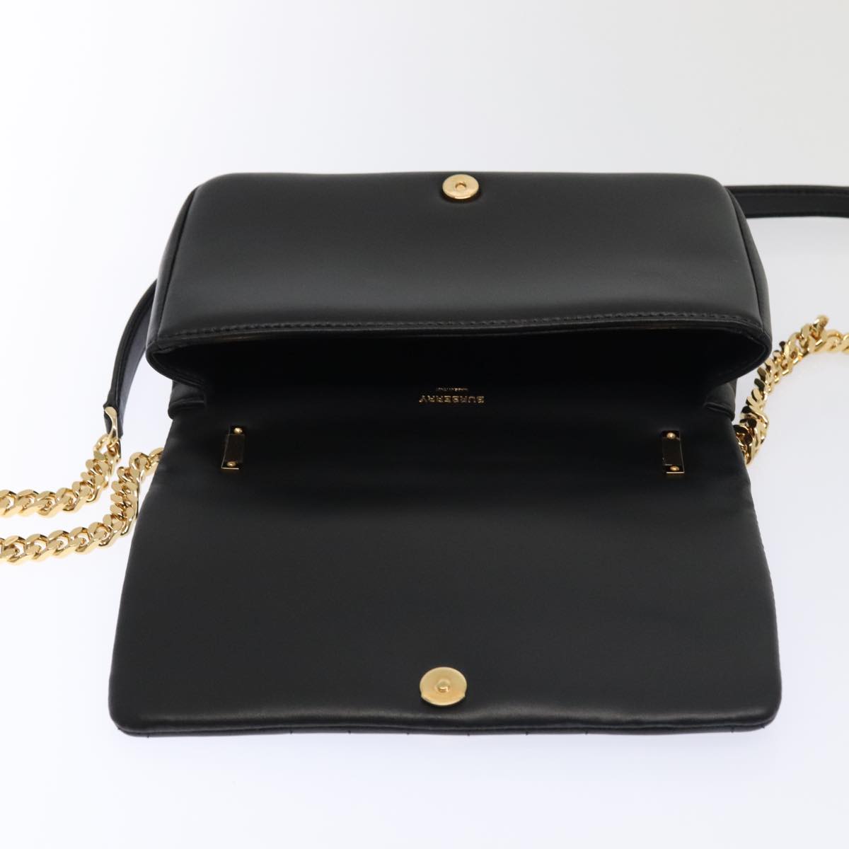 BURBERRY Roller Chain Shoulder Bag Leather Black Gold Auth 89730A