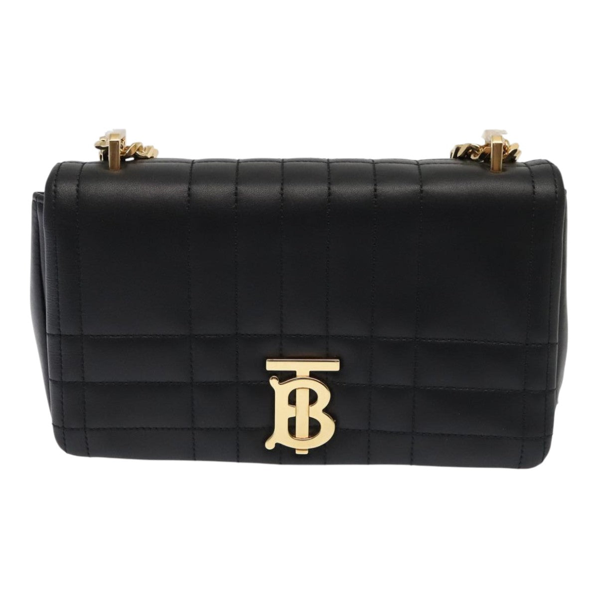 BURBERRY Roller Chain Shoulder Bag Leather Black Gold Auth 89730A