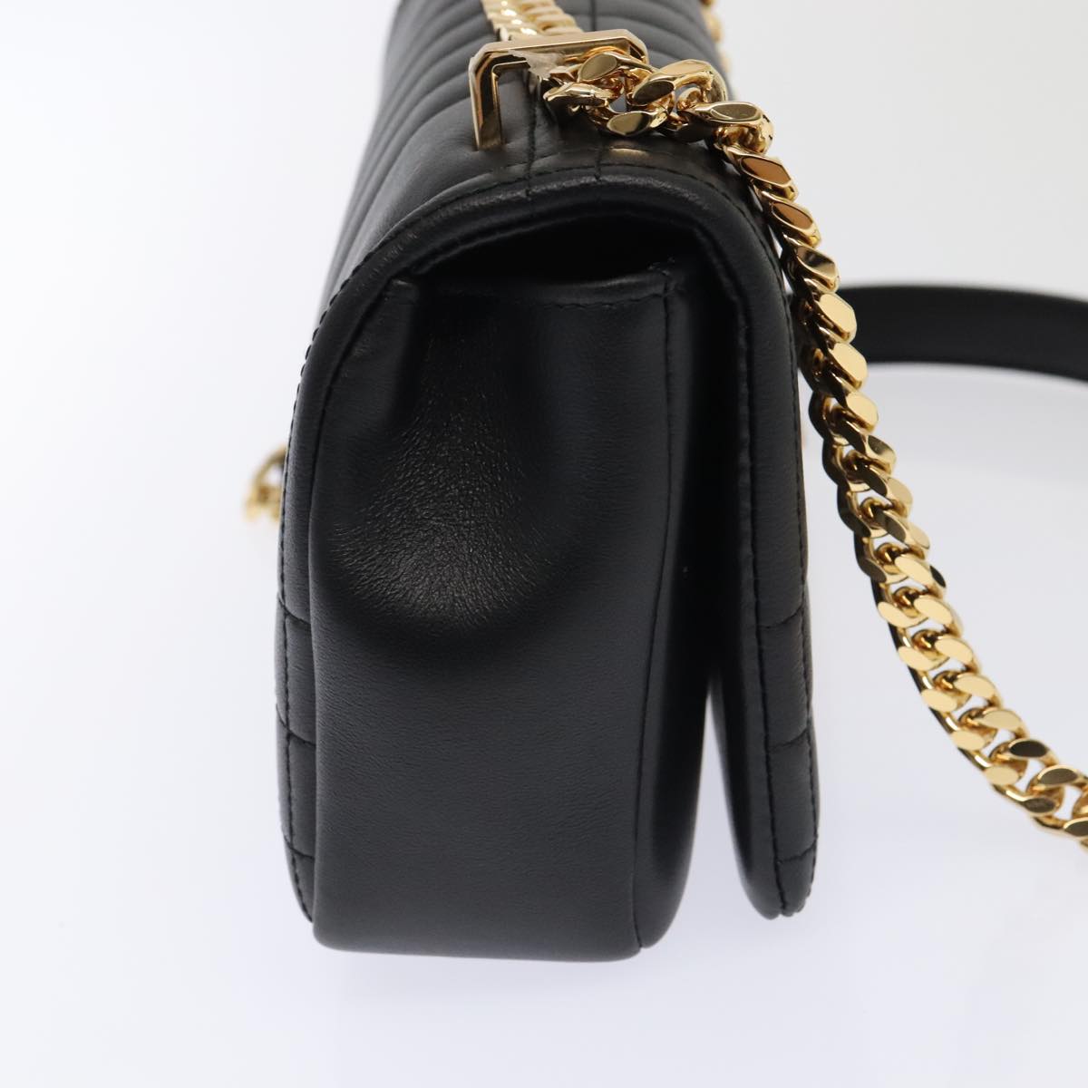 BURBERRY Roller Chain Shoulder Bag Leather Black Gold Auth 89730A