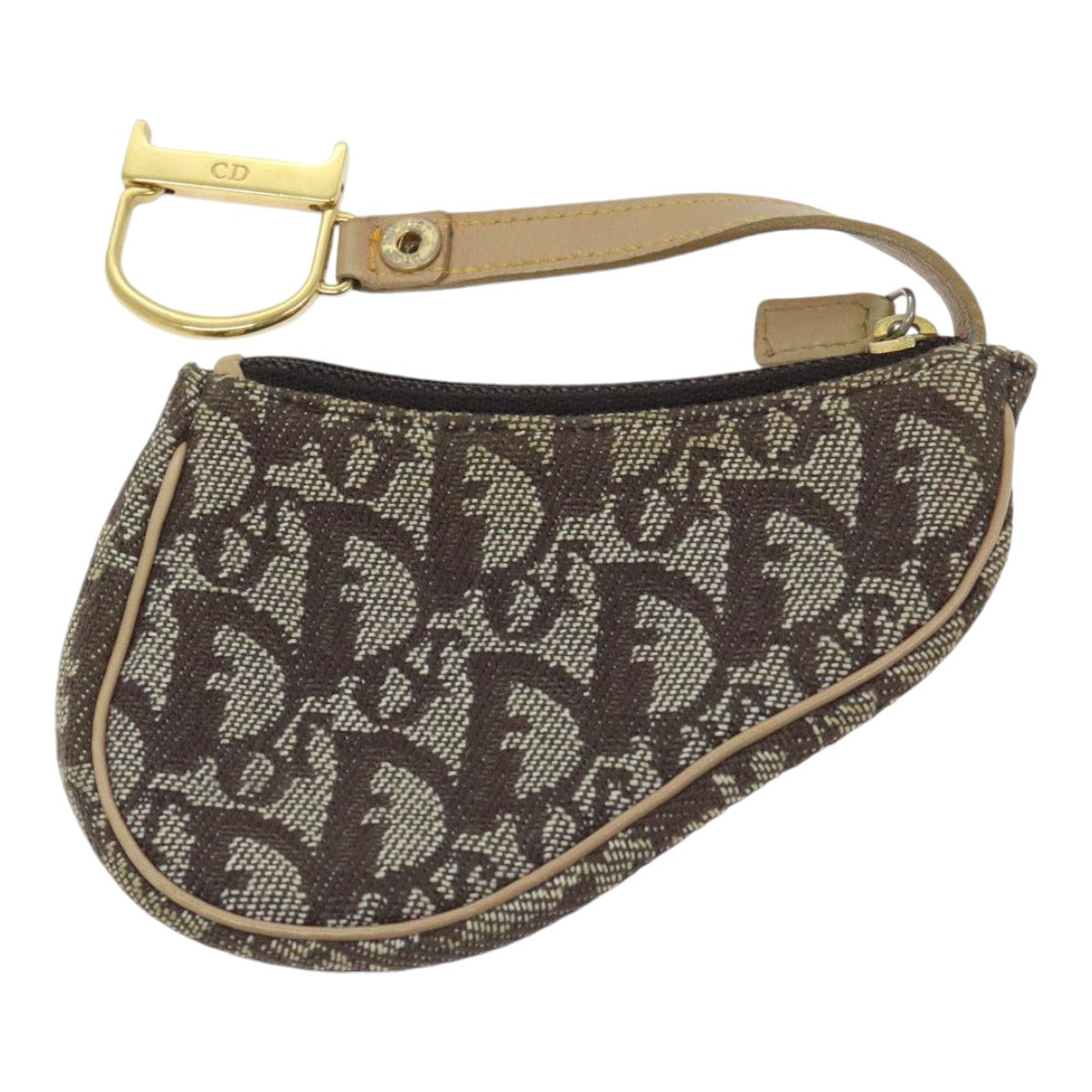 Christian Dior Trotter Canvas Saddle Pouch Brown Gold Auth 89738