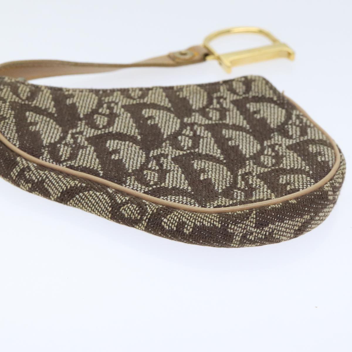 Christian Dior Trotter Canvas Saddle Pouch Brown Gold Auth 89738