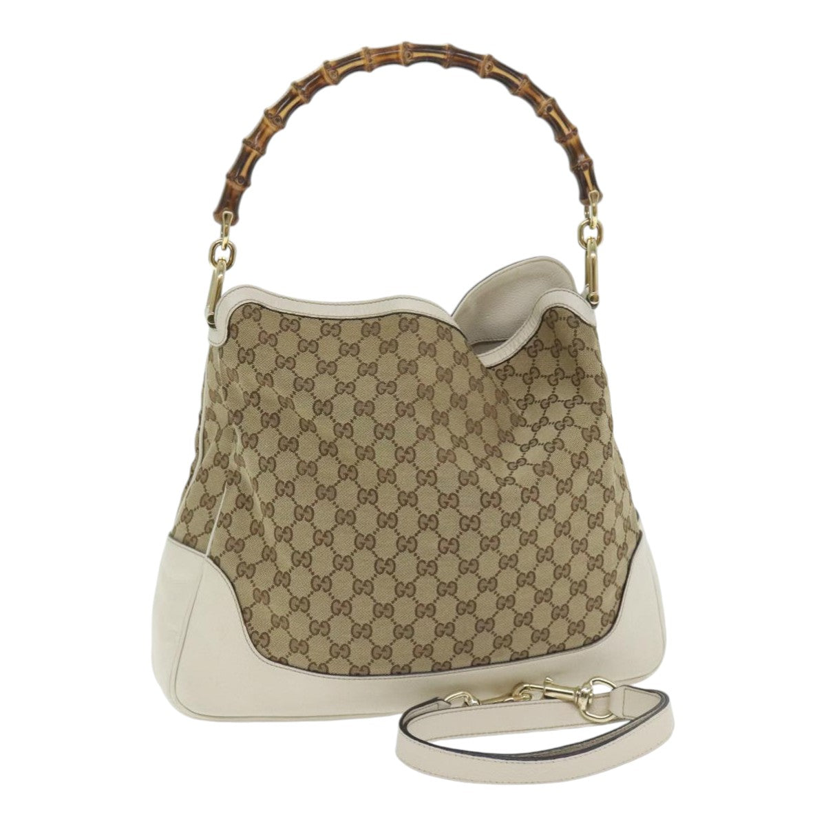 GUCCI GG Canvas Bamboo Hand Bag 2way Beige Gold 282315 Auth 89751