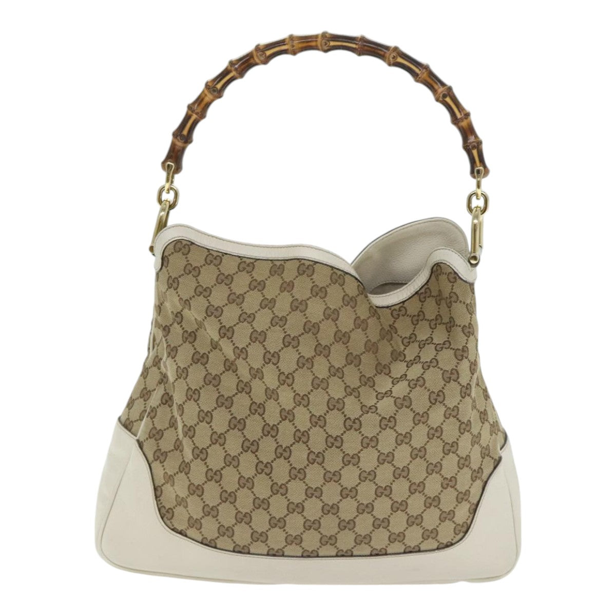 GUCCI GG Canvas Bamboo Hand Bag 2way Beige Gold 282315 Auth 89751