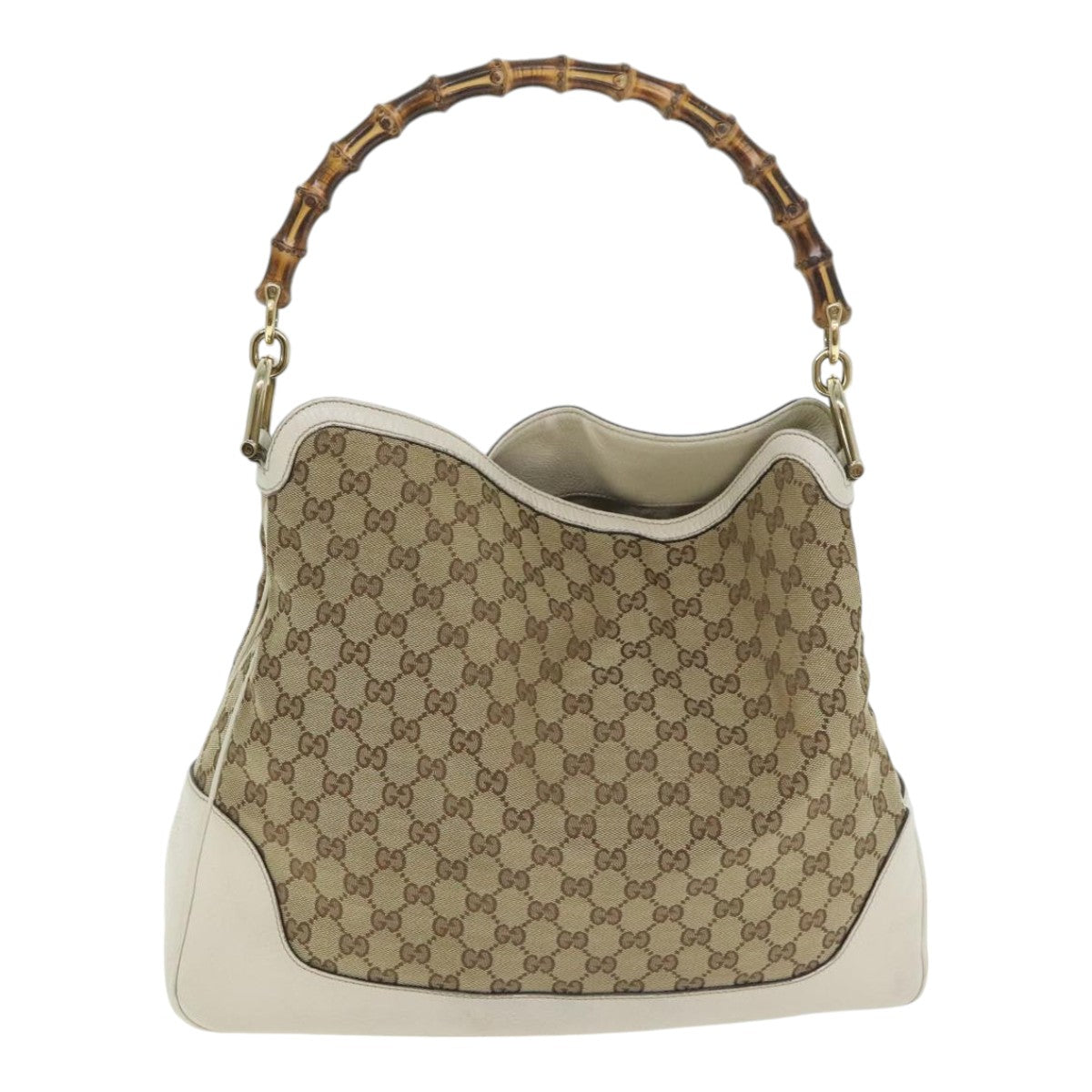 GUCCI GG Canvas Bamboo Hand Bag 2way Beige Gold 282315 Auth 89751