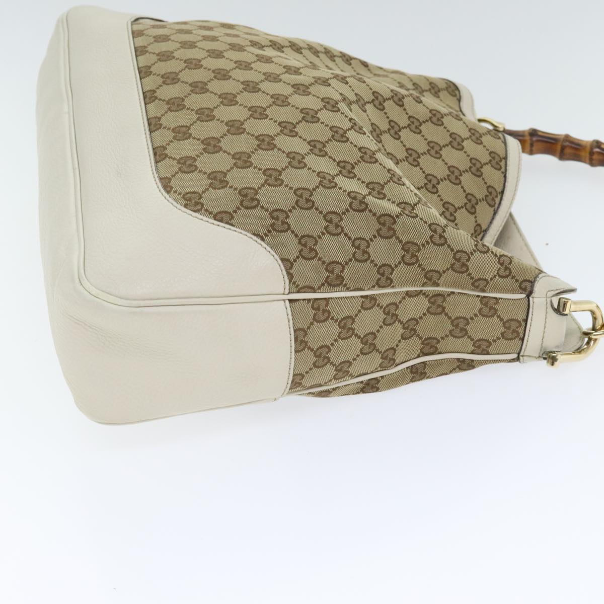 GUCCI GG Canvas Bamboo Hand Bag 2way Beige Gold 282315 Auth 89751