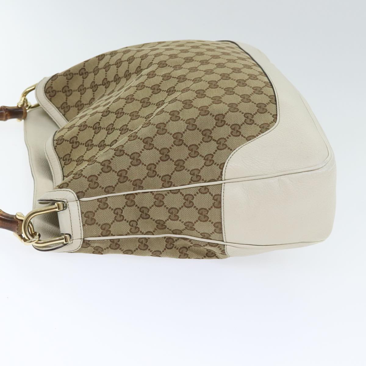 GUCCI GG Canvas Bamboo Hand Bag 2way Beige Gold 282315 Auth 89751