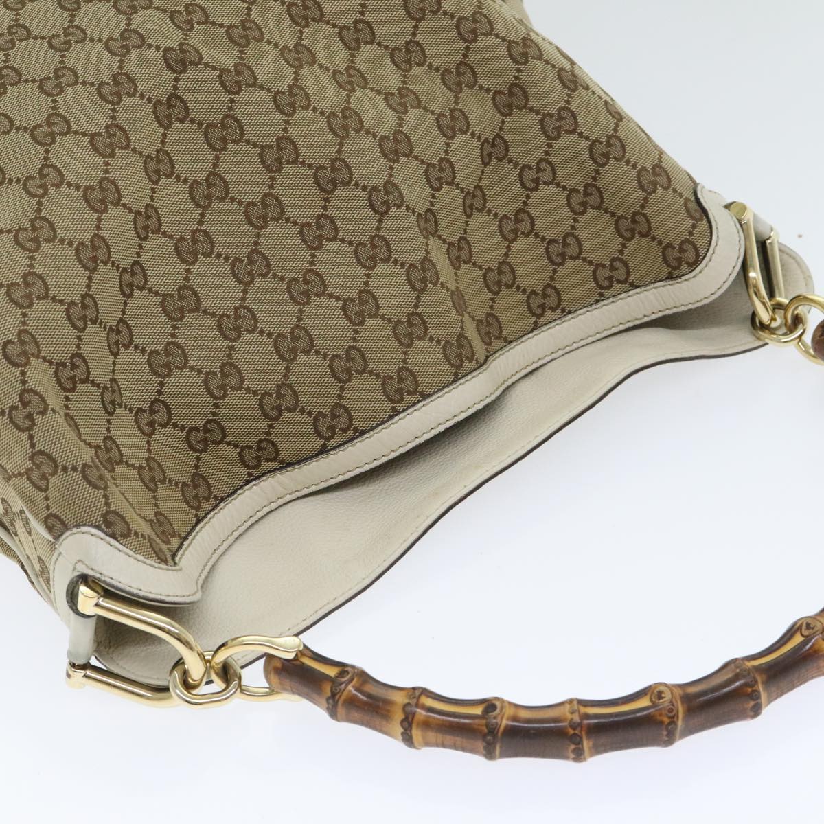 GUCCI GG Canvas Bamboo Hand Bag 2way Beige Gold 282315 Auth 89751