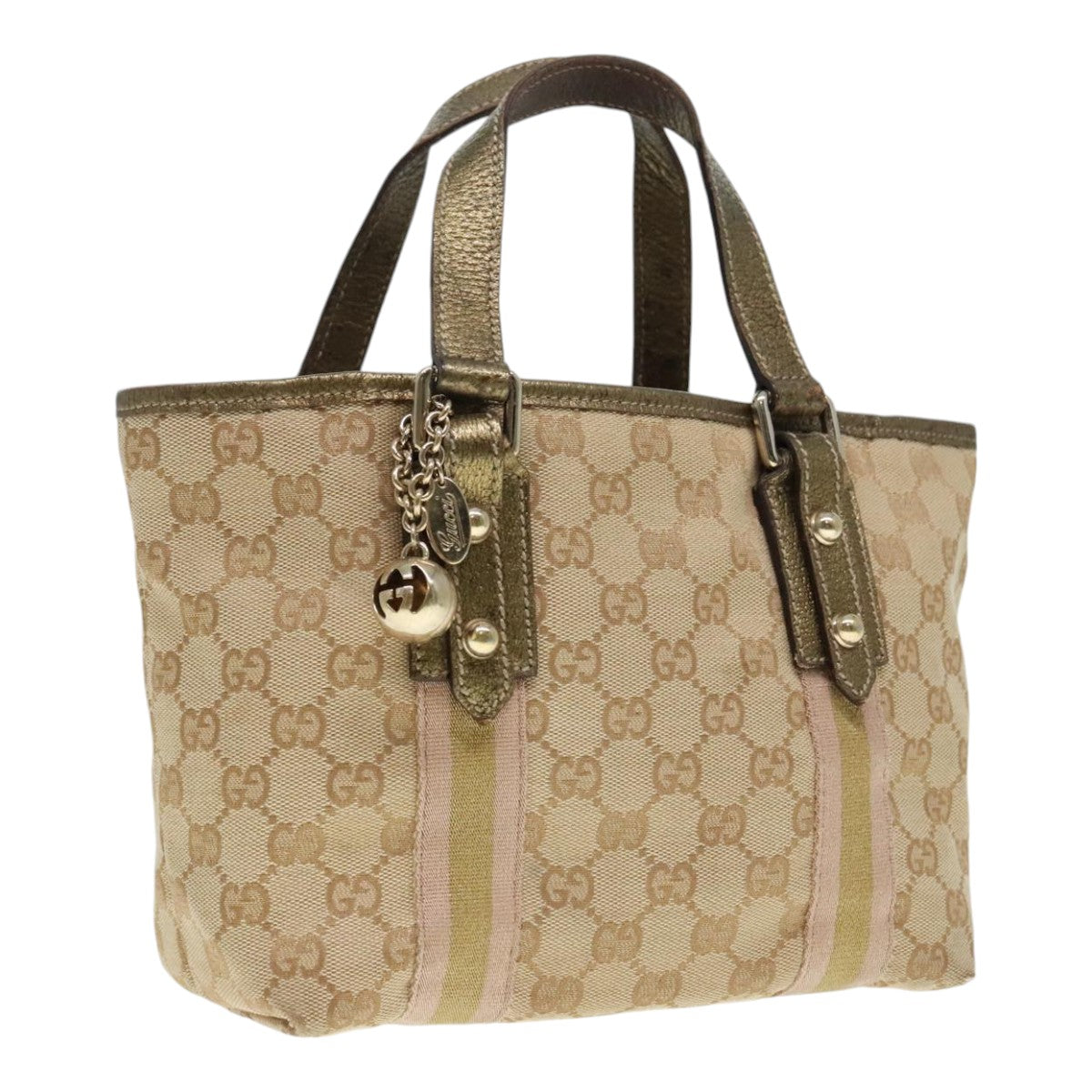 GUCCI GG Canvas Sherry Line Hand Bag Beige Gold pink 139261 Auth 89753