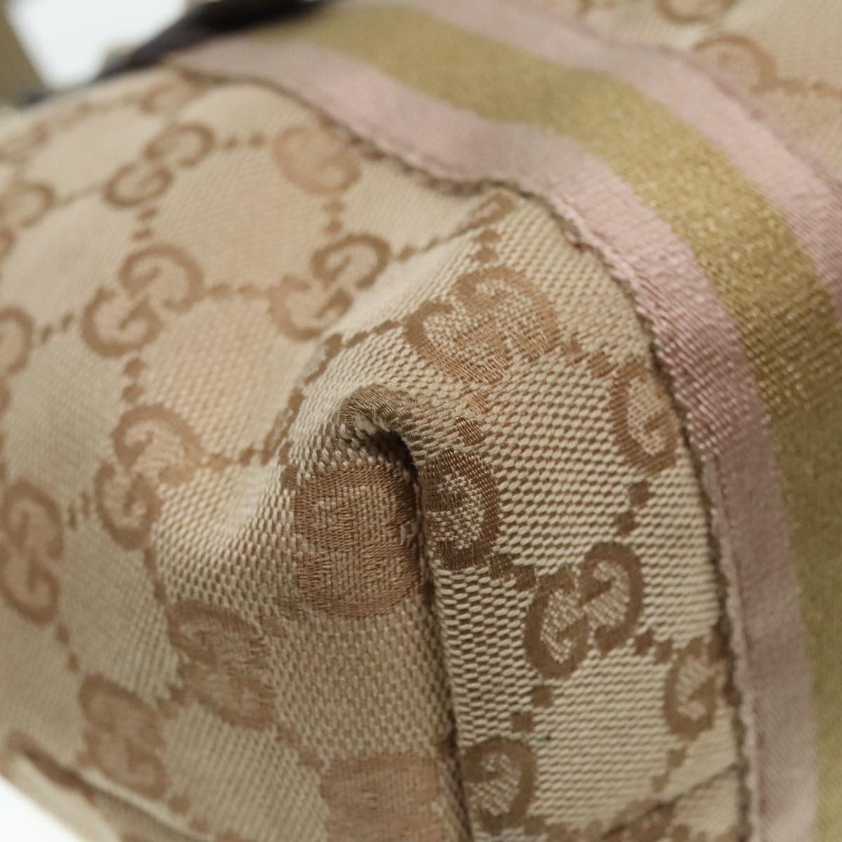 GUCCI GG Canvas Sherry Line Hand Bag Beige Gold pink 139261 Auth 89753