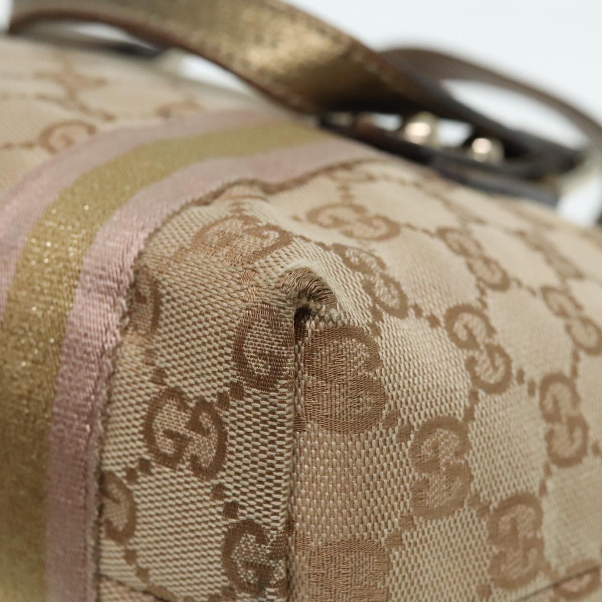 GUCCI GG Canvas Sherry Line Hand Bag Beige Gold pink 139261 Auth 89753