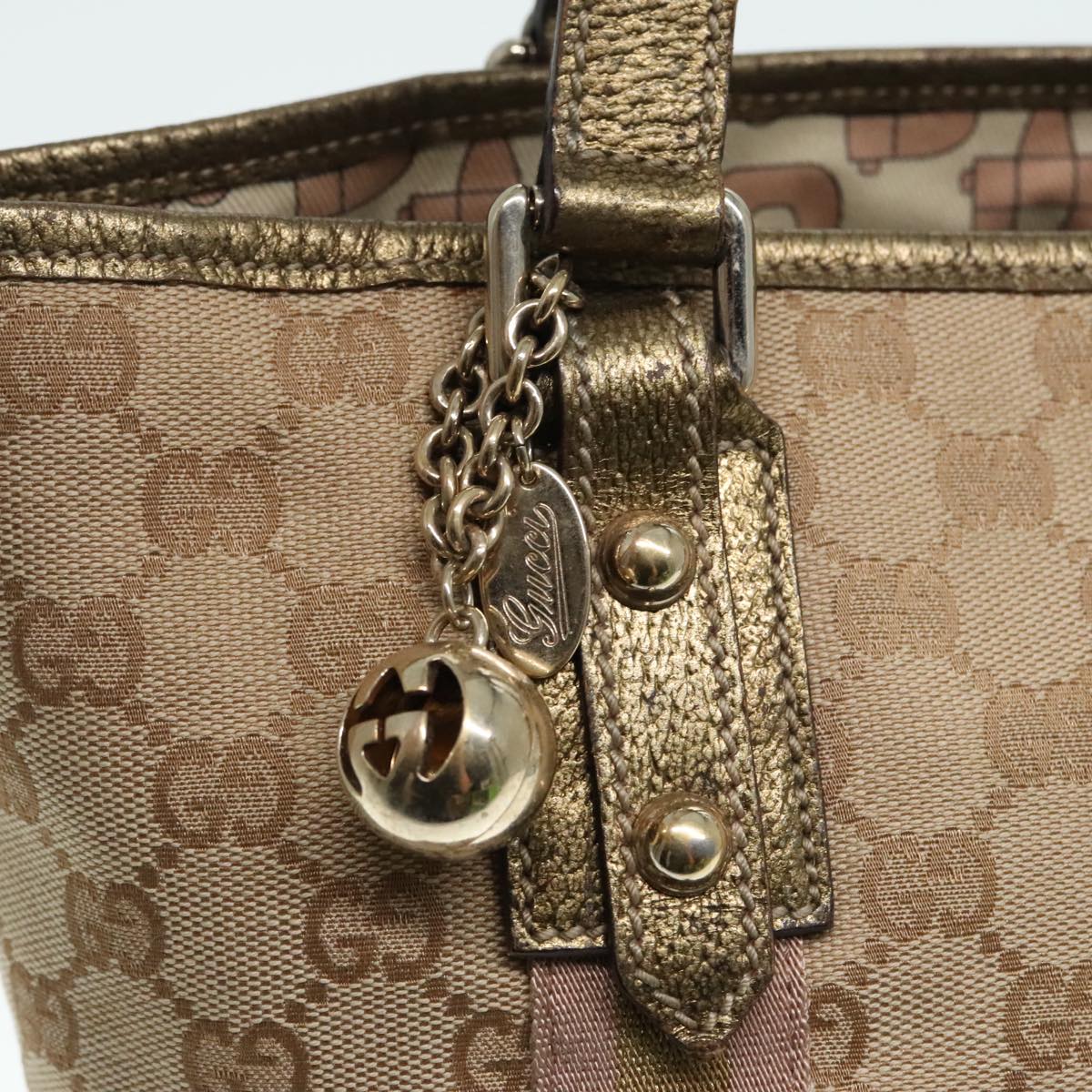 GUCCI GG Canvas Sherry Line Hand Bag Beige Gold pink 139261 Auth 89753