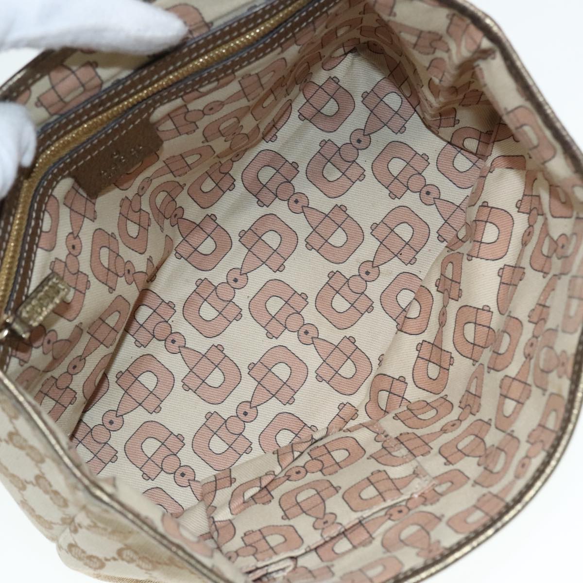 GUCCI GG Canvas Sherry Line Hand Bag Beige Gold pink 139261 Auth 89753