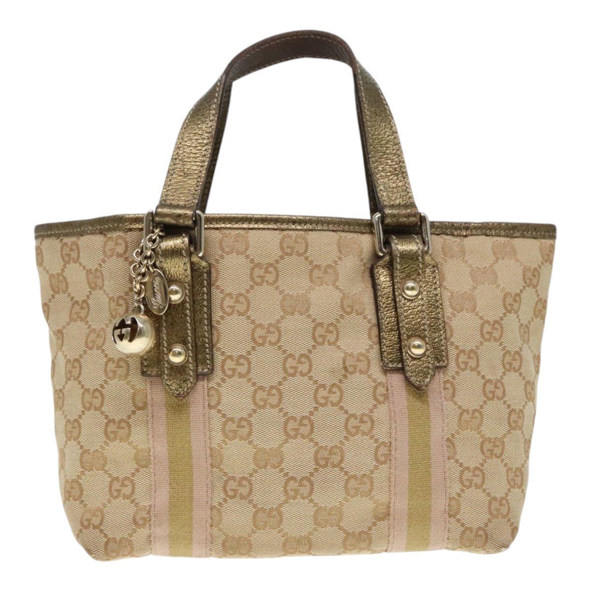 GUCCI GG Canvas Sherry Line Hand Bag Beige Gold pink 139261 Auth 89753