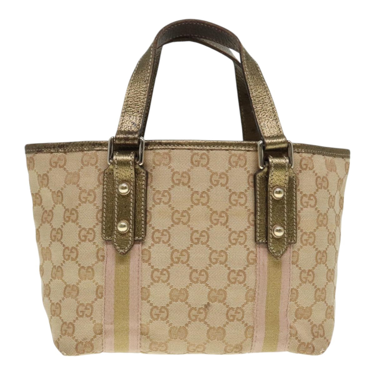 GUCCI GG Canvas Sherry Line Hand Bag Beige Gold pink 139261 Auth 89753