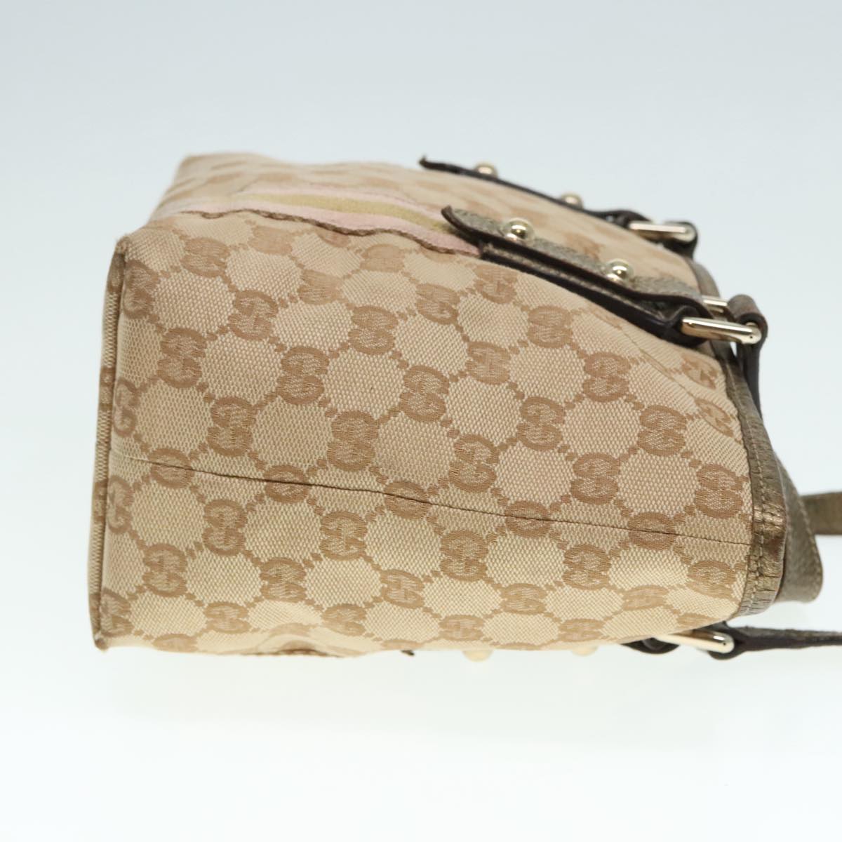 GUCCI GG Canvas Sherry Line Hand Bag Beige Gold pink 139261 Auth 89753