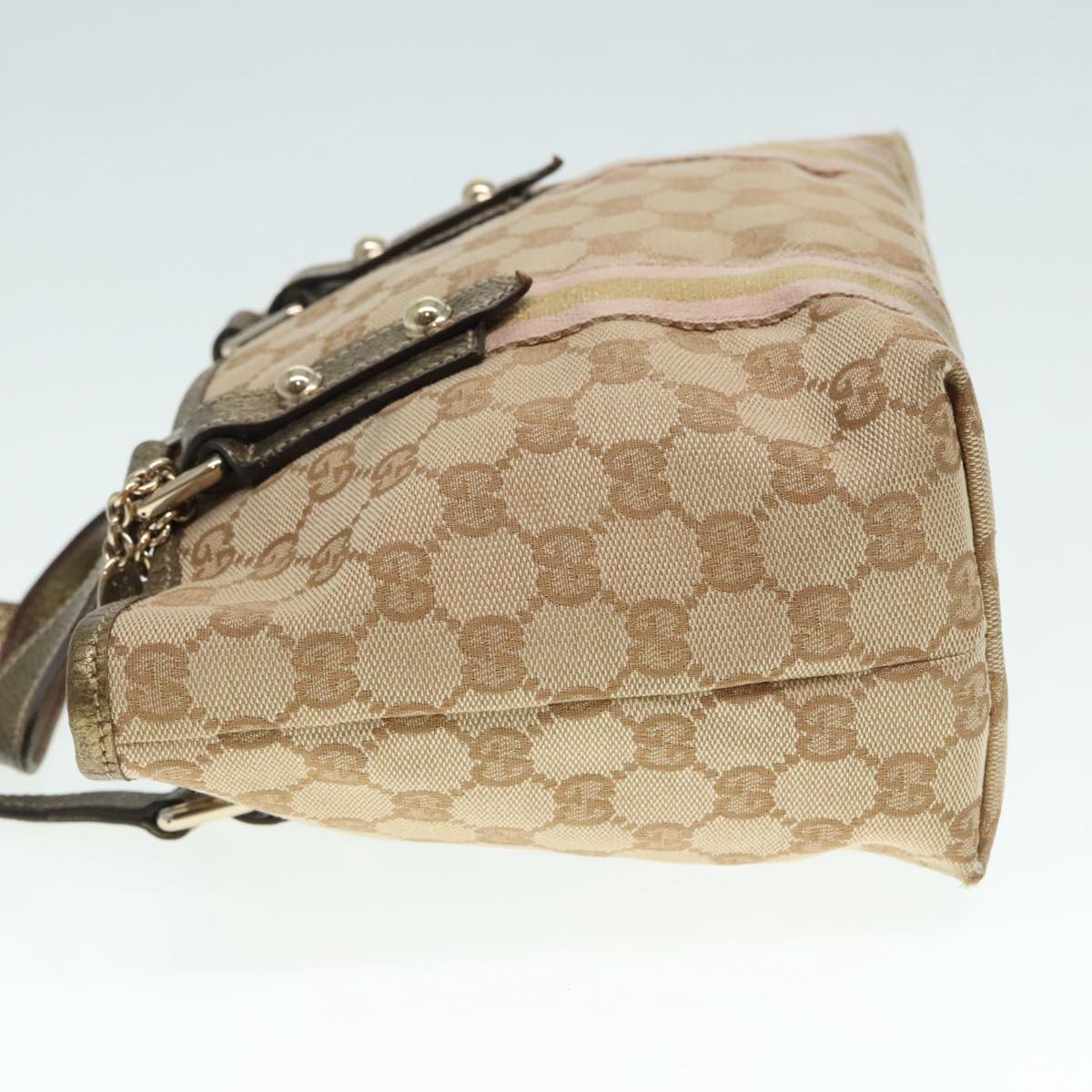 GUCCI GG Canvas Sherry Line Hand Bag Beige Gold pink 139261 Auth 89753