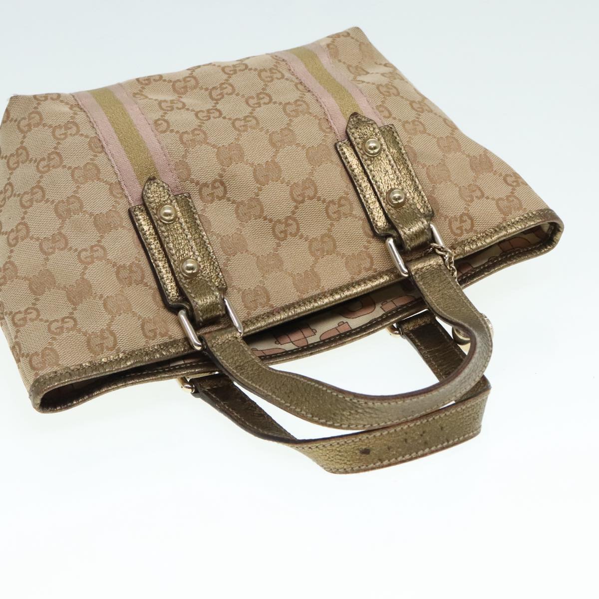 GUCCI GG Canvas Sherry Line Hand Bag Beige Gold pink 139261 Auth 89753