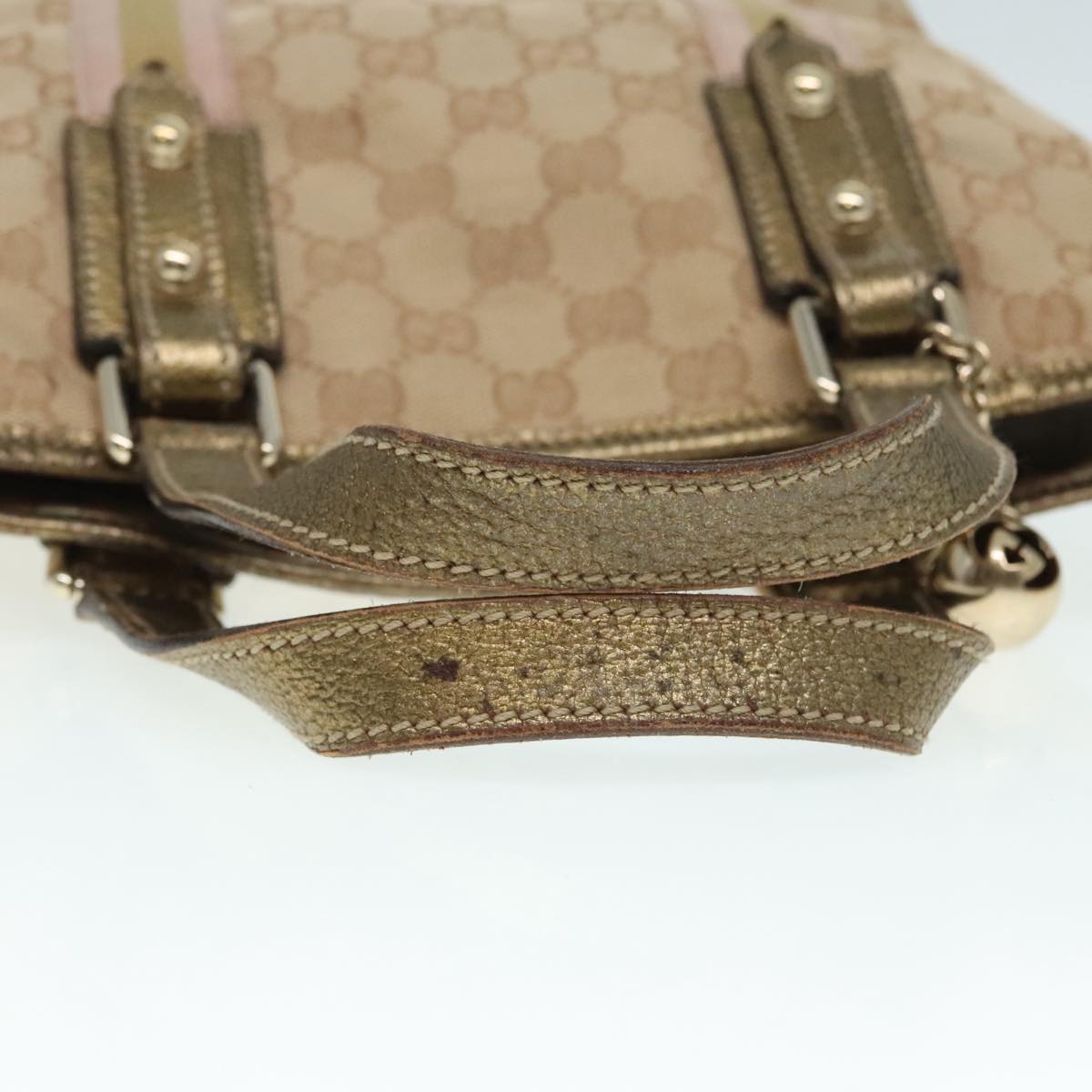 GUCCI GG Canvas Sherry Line Hand Bag Beige Gold pink 139261 Auth 89753