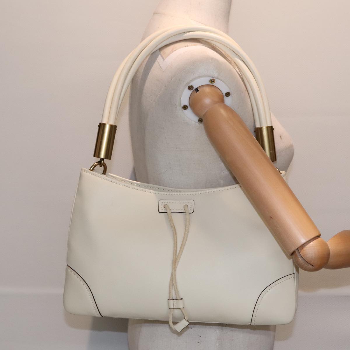 GUCCI Hand Bag Leather White Gold 108964 Auth 89754