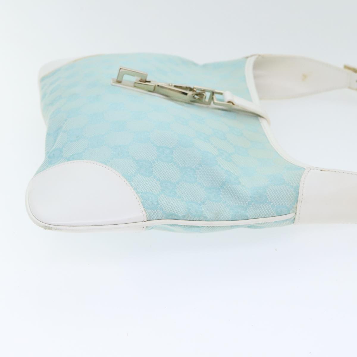 GUCCI Jackie GG Canvas Hand Bag Light Blue Gold 001 4057 3444 Auth 89755