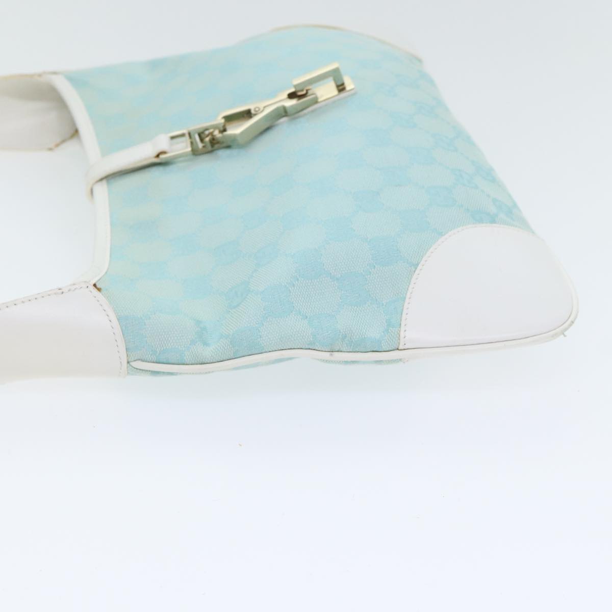 GUCCI Jackie GG Canvas Hand Bag Light Blue Gold 001 4057 3444 Auth 89755