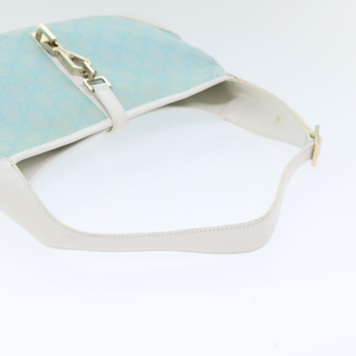 GUCCI Jackie GG Canvas Hand Bag Light Blue Gold 001 4057 3444 Auth 89755