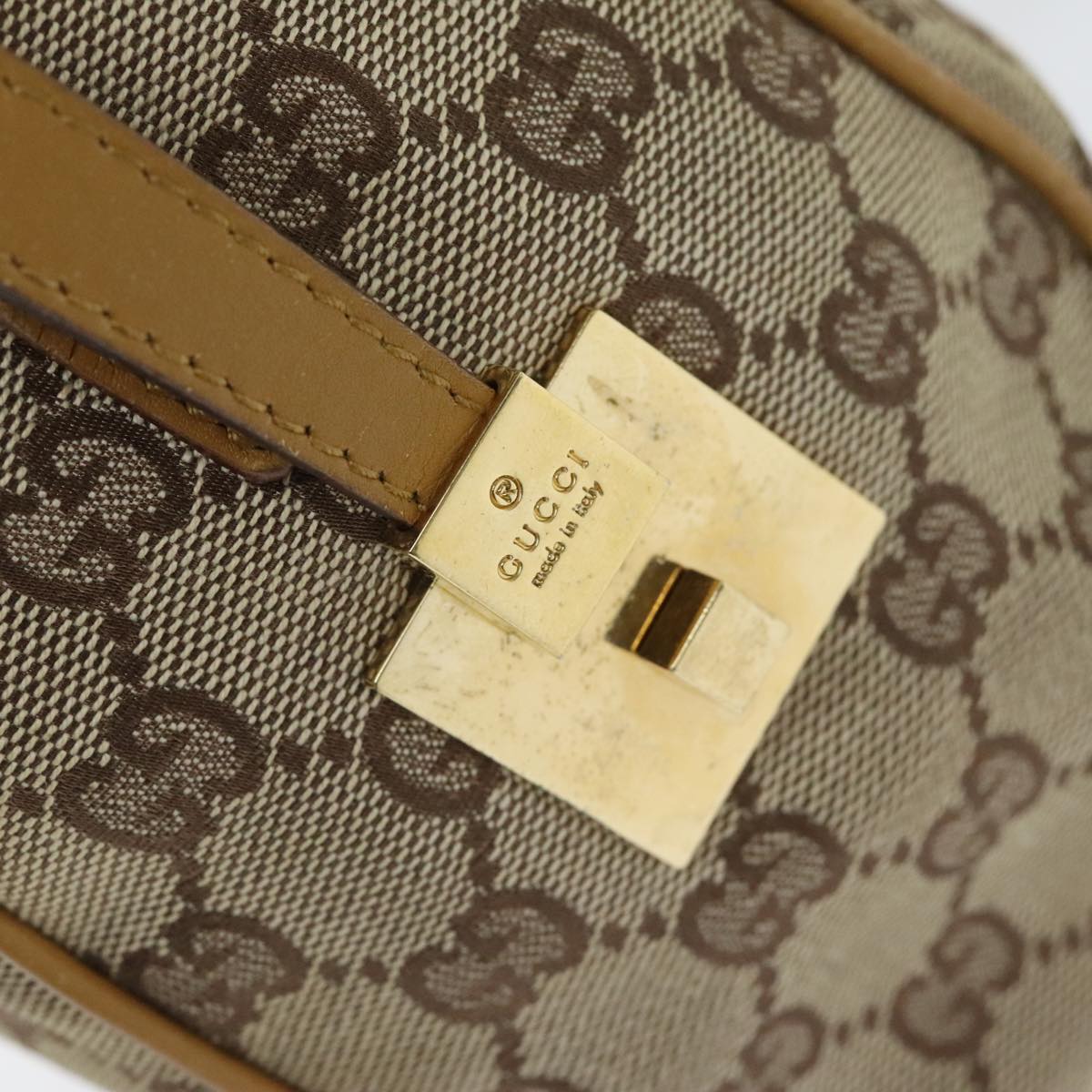 GUCCI GG Canvas Sherry Line Hand Bag Beige Brown Red 000 0851 Auth 89756