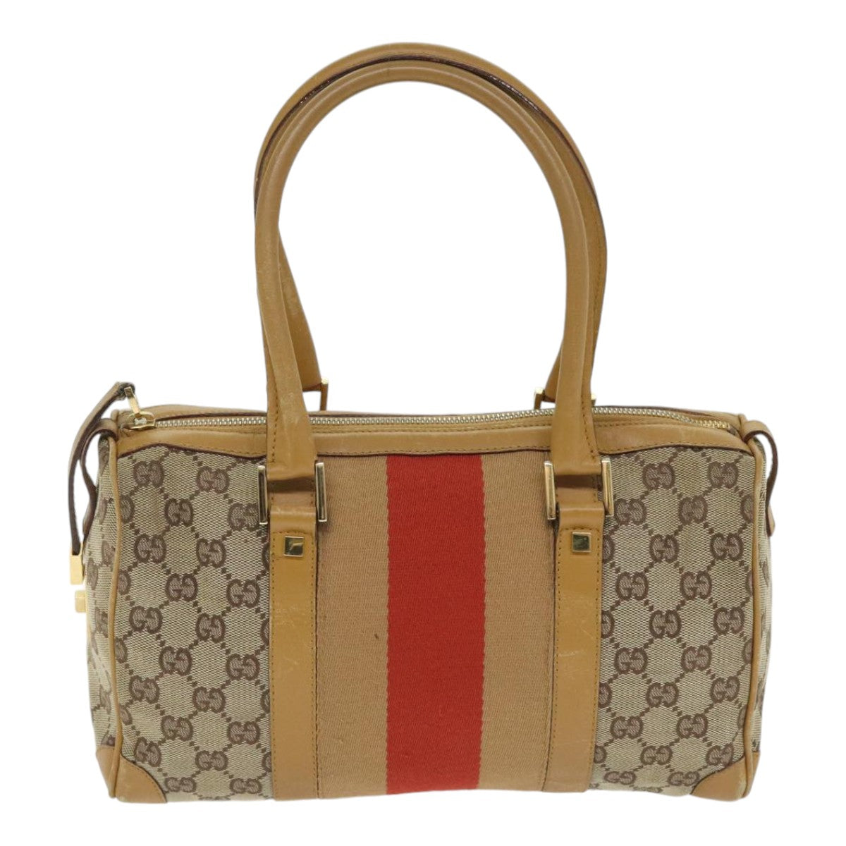 GUCCI GG Canvas Sherry Line Hand Bag Beige Brown Red 000 0851 Auth 89756