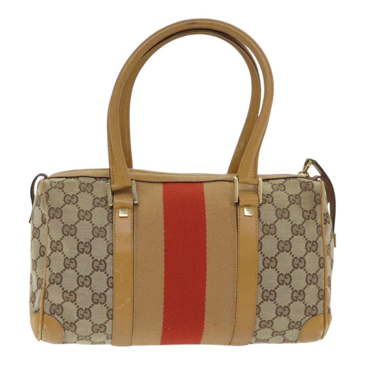 GUCCI GG Canvas Sherry Line Hand Bag Beige Brown Red 000 0851 Auth 89756