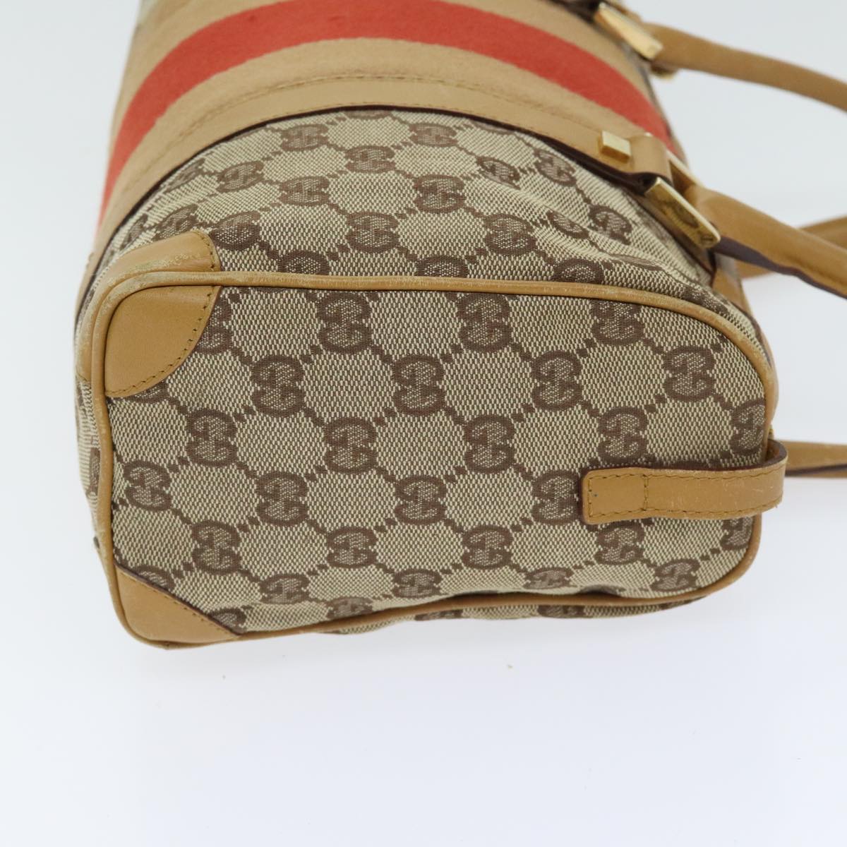 GUCCI GG Canvas Sherry Line Hand Bag Beige Brown Red 000 0851 Auth 89756