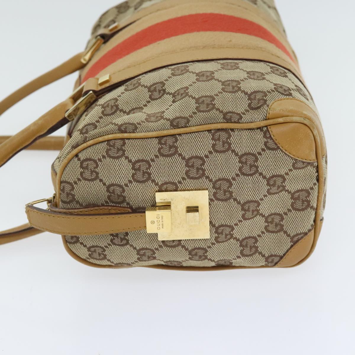 GUCCI GG Canvas Sherry Line Hand Bag Beige Brown Red 000 0851 Auth 89756