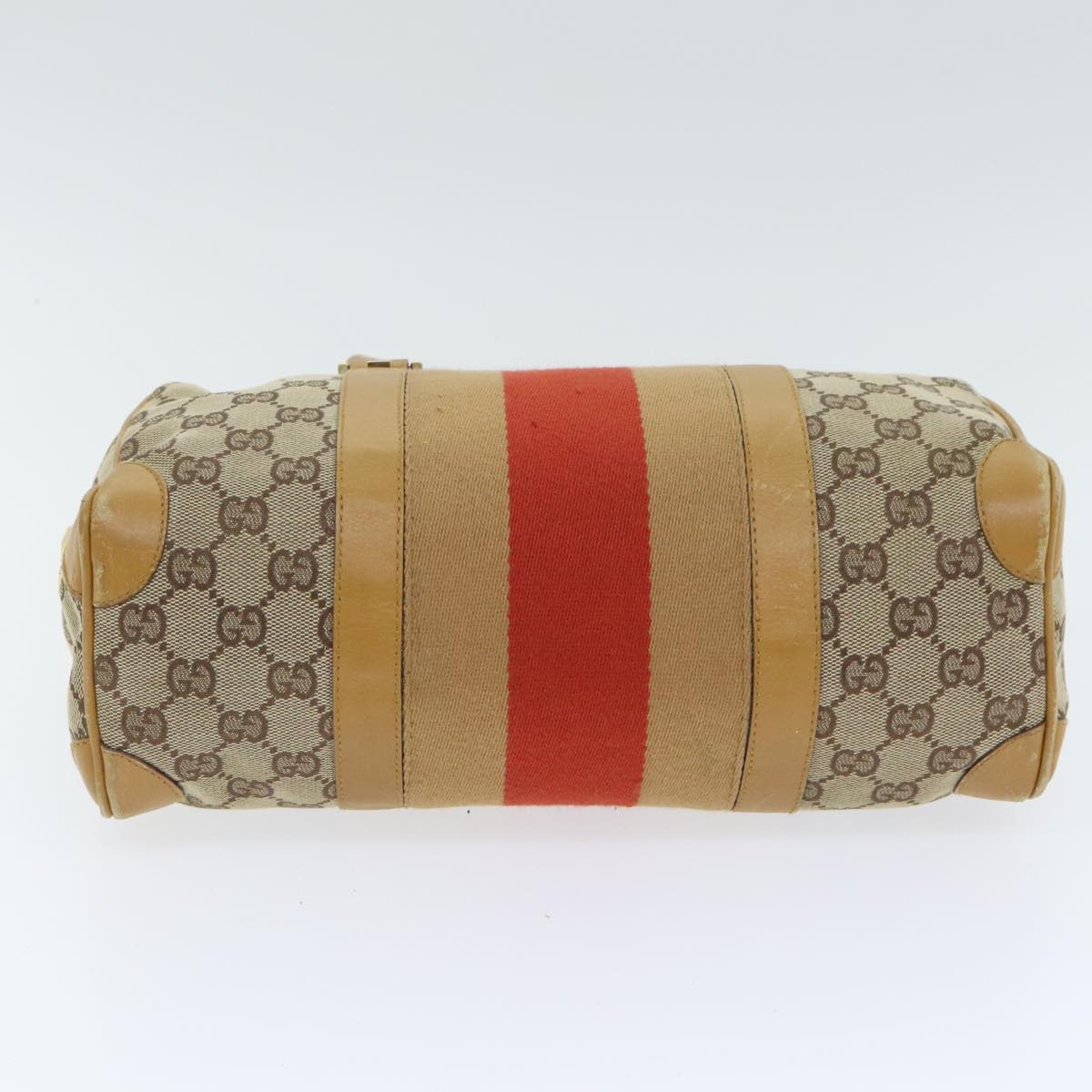 GUCCI GG Canvas Sherry Line Hand Bag Beige Brown Red 000 0851 Auth 89756